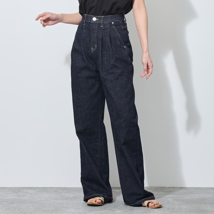 67ネイビー | 【WALDO】センタープレス入り2タックデニムワイドパンツ | NICOLE