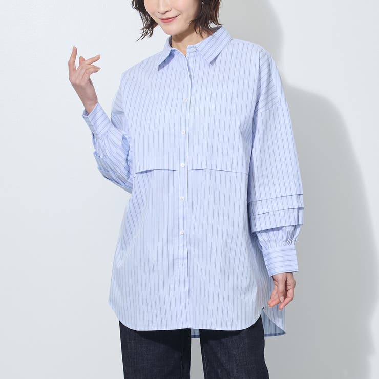 64サックス | 【WALDO】タック入りストライプチュニックシャツ | NICOLE