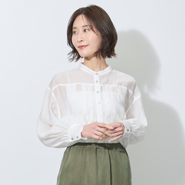 【WALDO】前付き合わせタック入りバンドカラーブラウス | NICOLE | 詳細画像2 