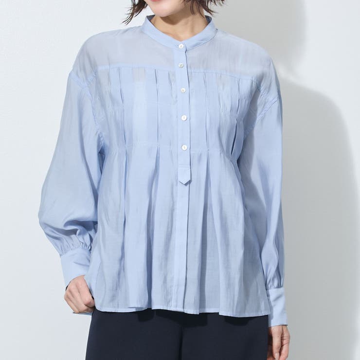 64サックス | 【WALDO】前付き合わせタック入りバンドカラーブラウス | NICOLE