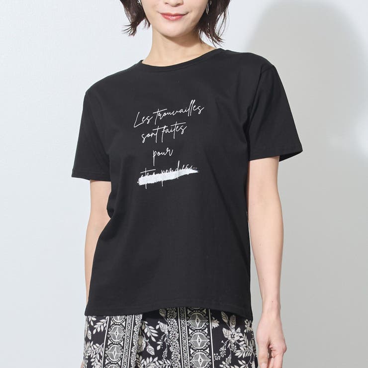 49ブラック | ラメ入りロゴプリント半袖Tシャツ | NICOLE