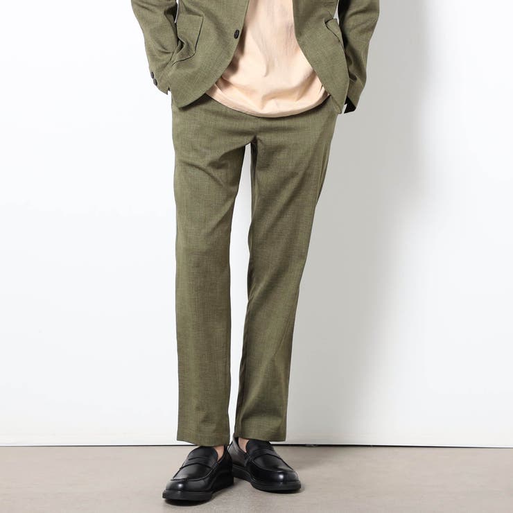 46カーキ | リネンライクポリエステルテーパードパンツ | NICOLE