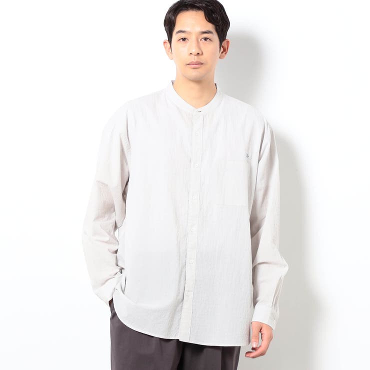 19ライトグレー | BROOKLYN OVERALL テクスチャーチェック バンドカラーシャツ | NICOLE