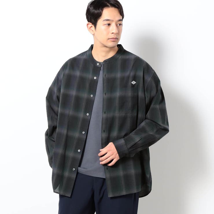 49ブラック | BROOKLYN OVERALL テクスチャーチェック バンドカラーシャツ | NICOLE