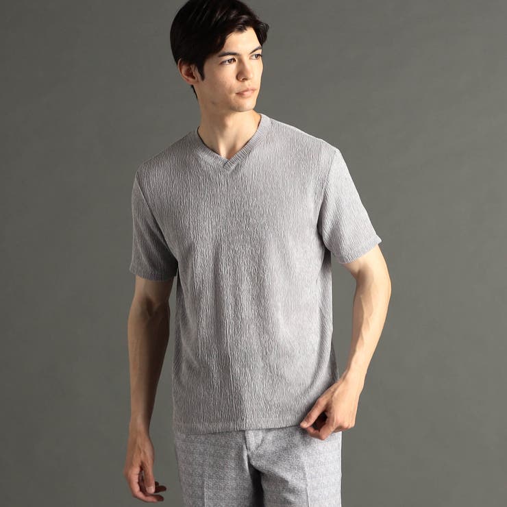 19ライトグレー | メランジジャカードニット VネックTシャツ | NICOLE
