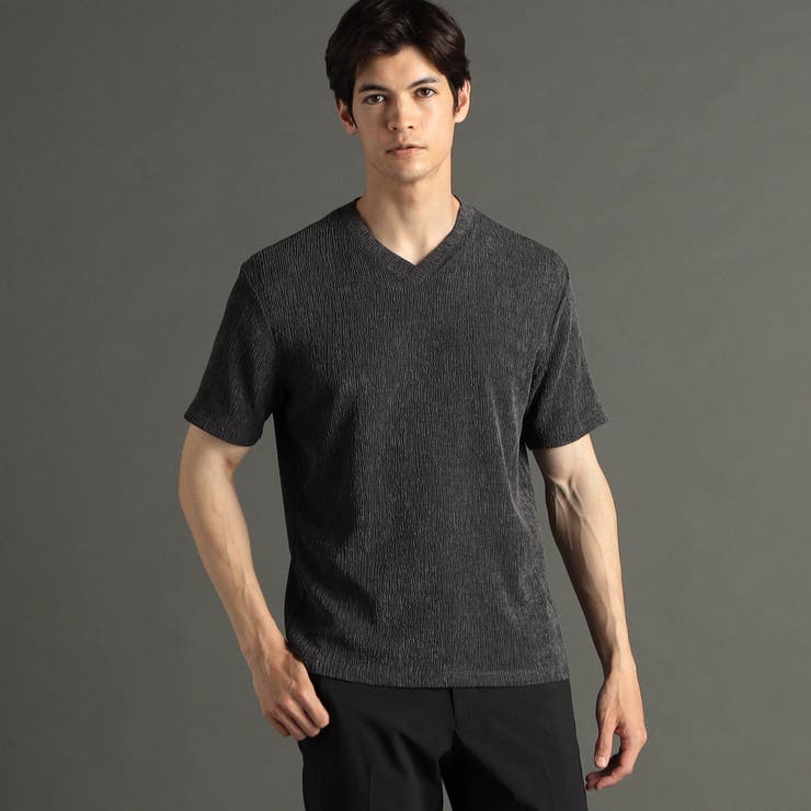 49ブラック | メランジジャカードニット VネックTシャツ | NICOLE