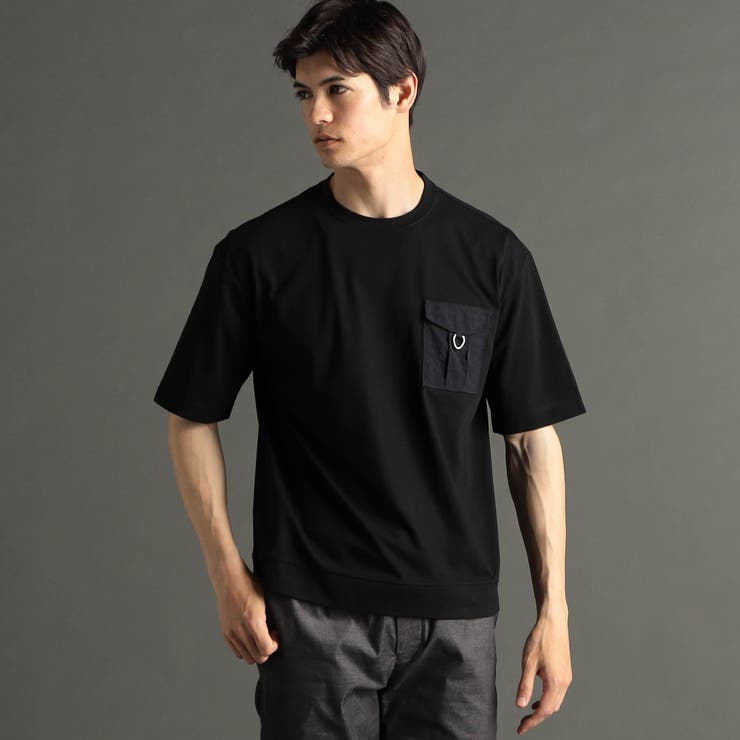 49ブラック | ストレッチワッシャーポケット クルーネックTシャツ | NICOLE