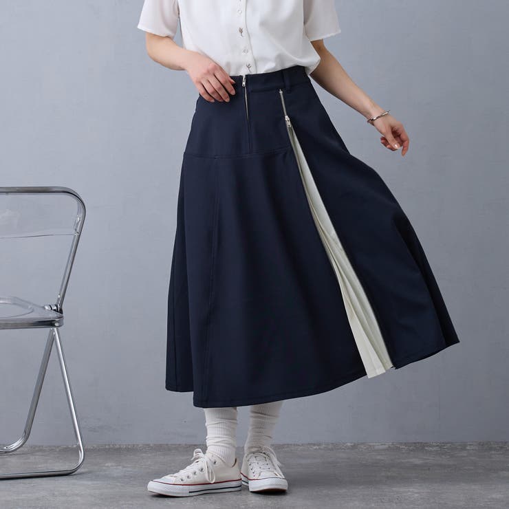 67ネイビー | スリットプリーツフレアスカート | NICOLE