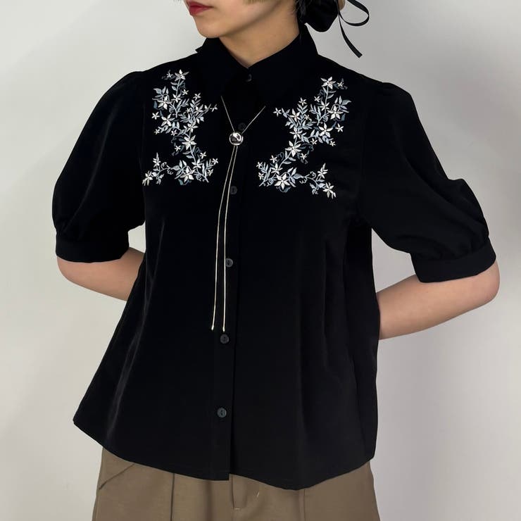 49ブラック | ボタニカル刺繍ブラウス | NICOLE