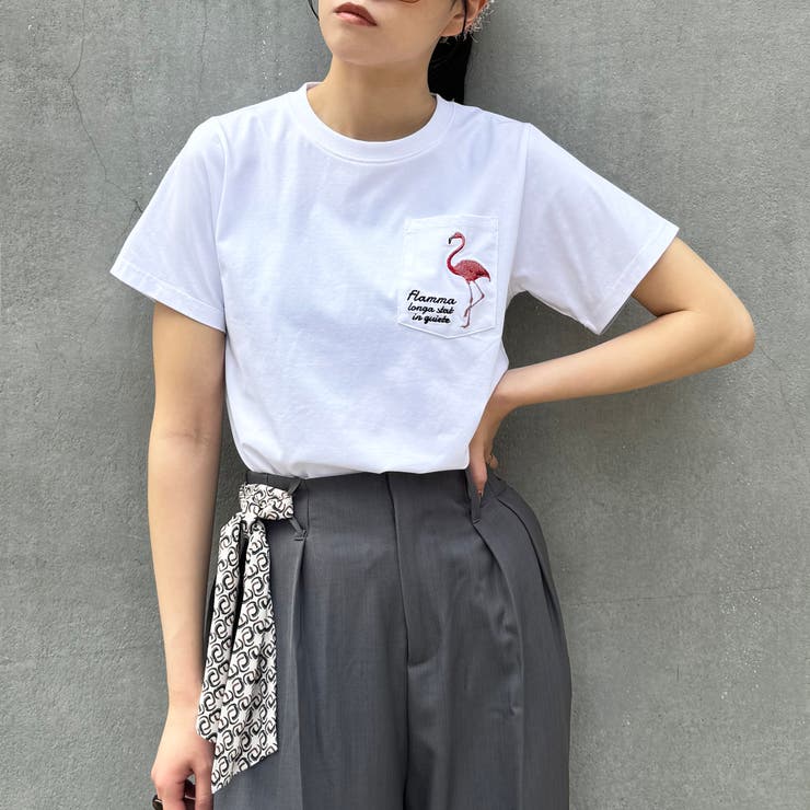 28オフホワイト | 【ZELDA】パッチポケット刺繍Tシャツ | NICOLE