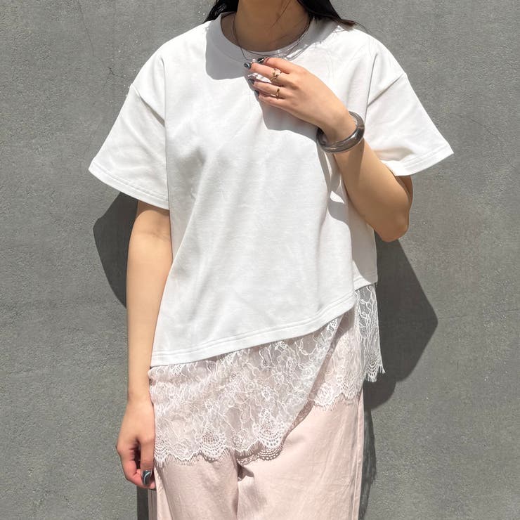 28オフホワイト | 【ZELDA】裾レースアシメTシャツ | NICOLE
