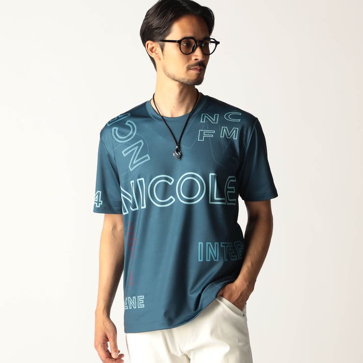 60ブルー | 総柄ロゴプリントTシャツ | NICOLE