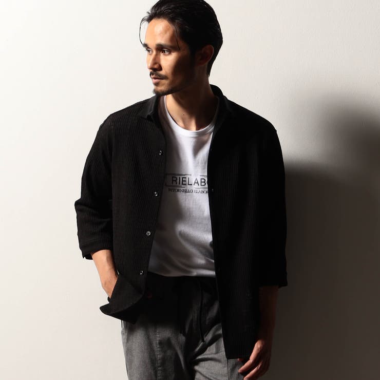 49ブラック | 【RIELABO】シアーメッシュ 7分袖スタンドシャツ | NICOLE