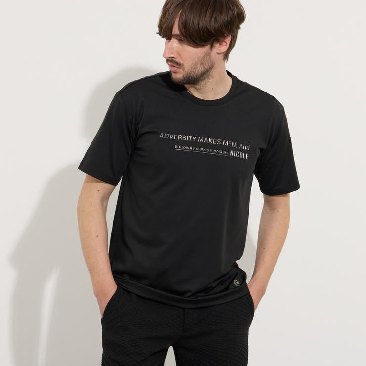 49ブラック | メタルジェルプリント半袖Tシャツ | NICOLE