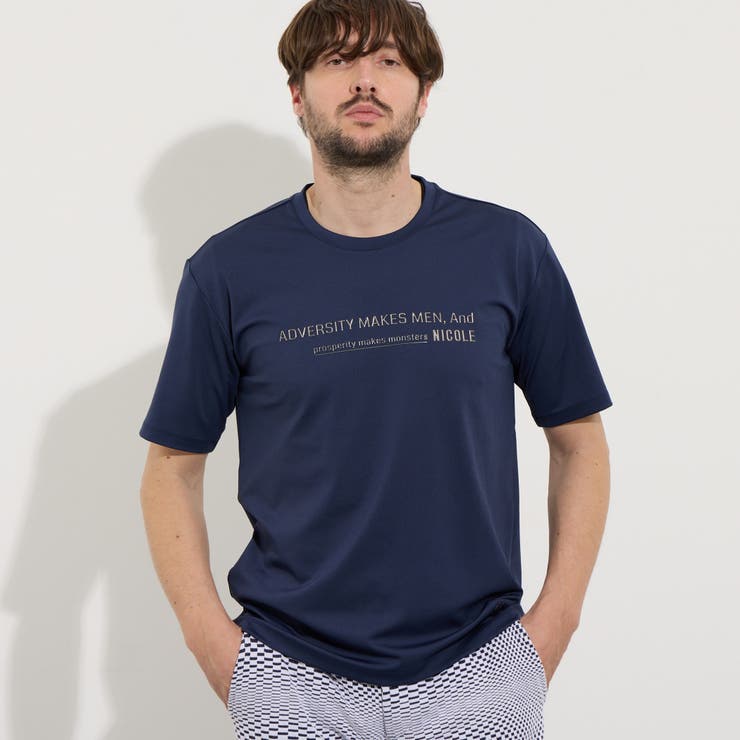 67ネイビー | メタルジェルプリント半袖Tシャツ | NICOLE