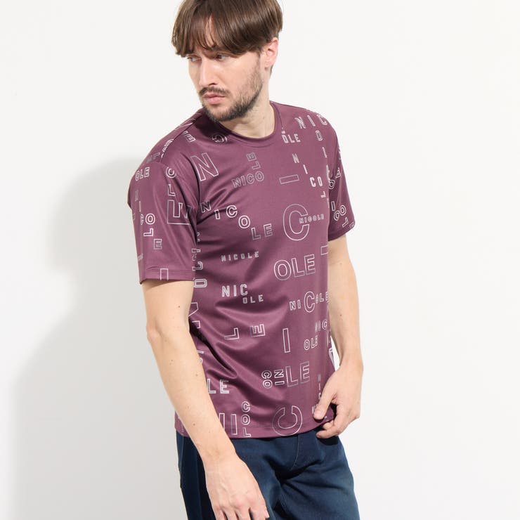07ボルドー | 【WEB限定】総柄ロゴプリント半袖Tシャツ | NICOLE