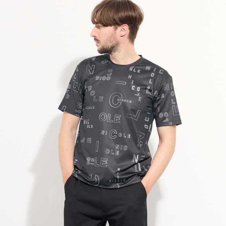 49ブラック | 【WEB限定】総柄ロゴプリント半袖Tシャツ | NICOLE