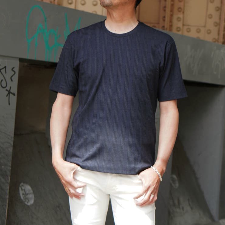 67ネイビー | ランダムテレコTシャツ | NICOLE