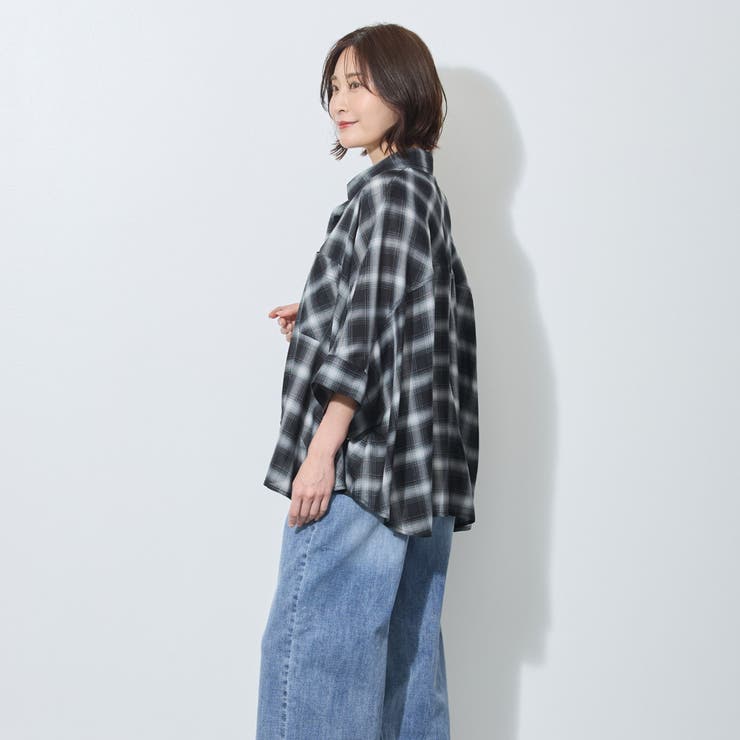 7分袖オンブレーチェックビッグシャツ | NICOLE | 詳細画像14 
