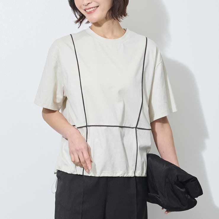 配色パイピング切替え半袖Tシャツ | NICOLE | 詳細画像1 