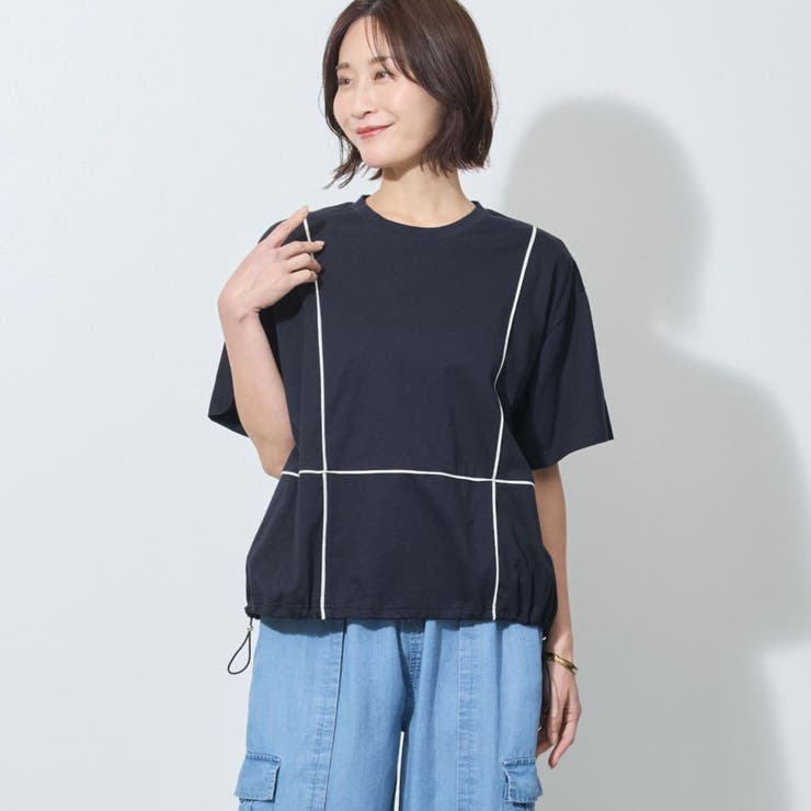 配色パイピング切替え半袖Tシャツ | NICOLE | 詳細画像13 