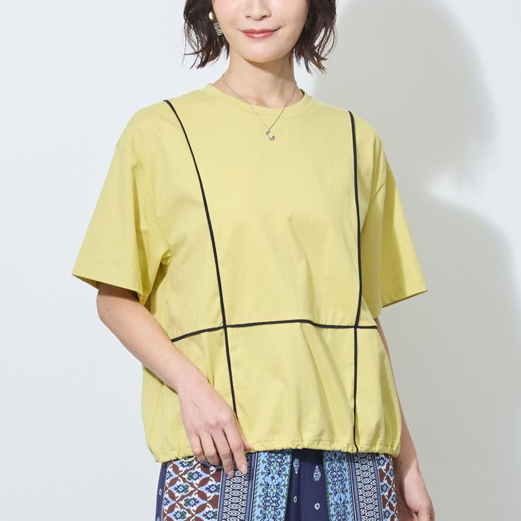 20イエロー | 配色パイピング切替え半袖Tシャツ | NICOLE