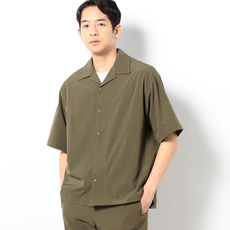46カーキ | ストレッチリップ オープンカラーシャツ | NICOLE