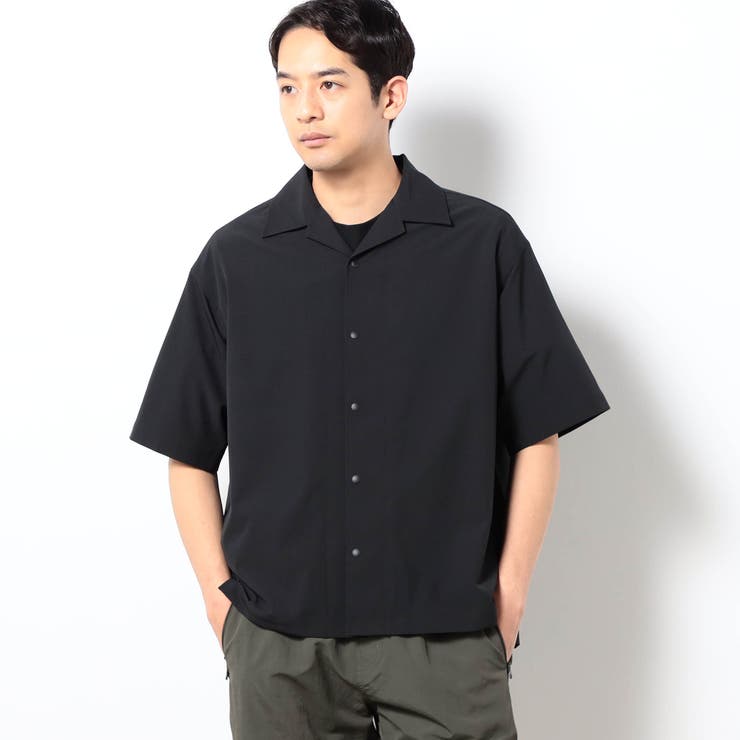 49ブラック | ストレッチリップ オープンカラーシャツ | NICOLE