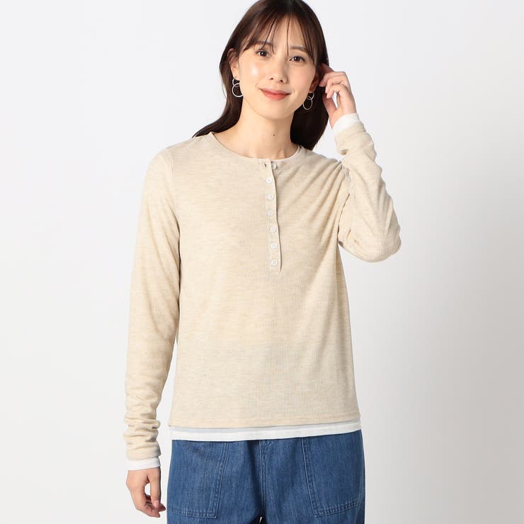 18ベージュ | レイヤードヘンリーネックカットソー | NICOLE