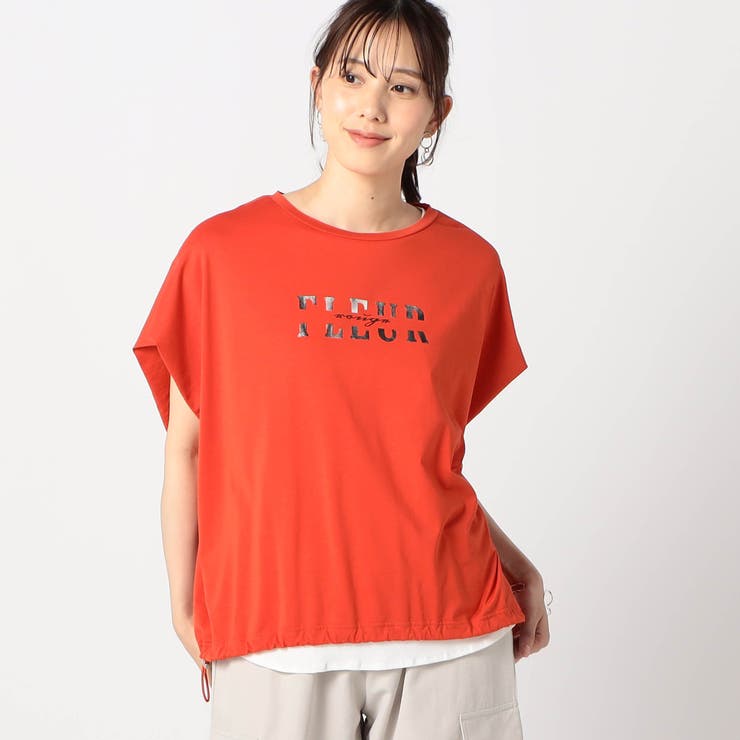 10オレンジ | シルバー箔プリント タックショルダーカットソー | NICOLE