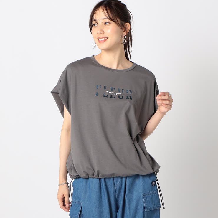 39チャコールグレー | シルバー箔プリント タックショルダーカットソー | NICOLE
