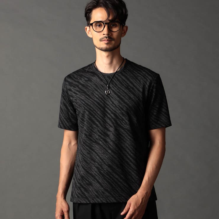 39チャコールグレー | ゼブラ柄クルーネックTシャツ | NICOLE