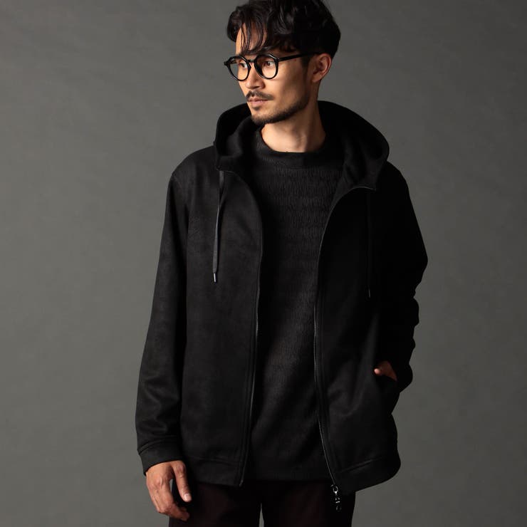 49ブラック | ブラッシュドクロス  ジップアップパーカー | NICOLE