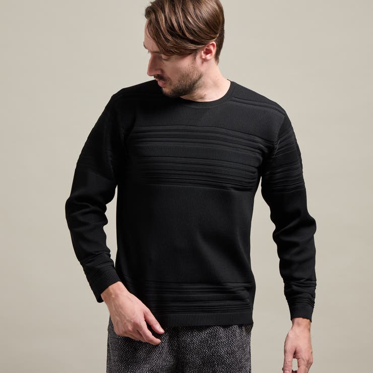 49ブラック | 【HIDEAWAYS BLACK】切替タックボーダー長袖ニット | NICOLE