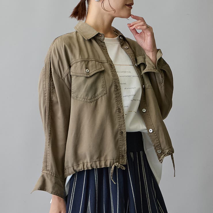 46カーキ | カラーデニム裾ドロスト入りシャツ | NICOLE
