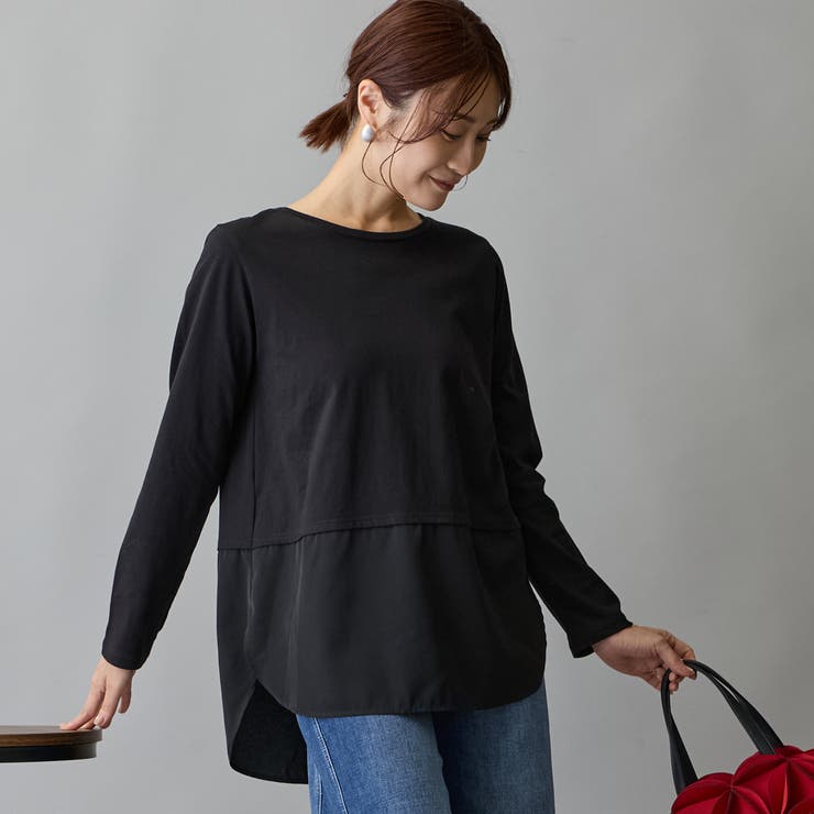 布帛ヘムドッキングロングスリーブTシャツ | NICOLE | 詳細画像1 