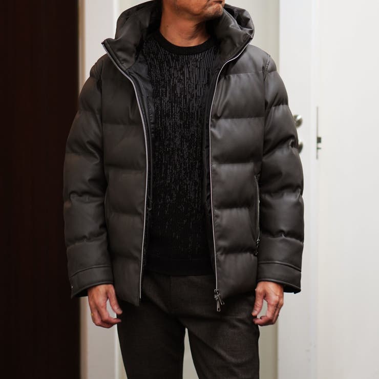 49ブラック | シンセティックレザーフードブルゾン | NICOLE