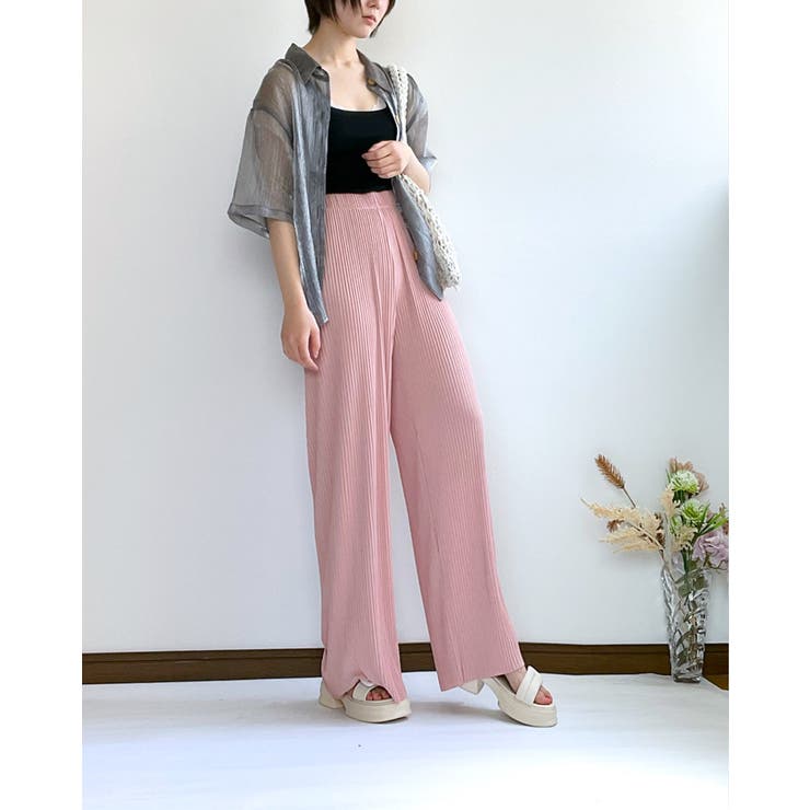 日本未入荷 CHUU★フリルウエスト ピンクワイドパンツ ビビッドレディ VIVIDLADY 夏ハイウエストパンツ ワイドパンツ