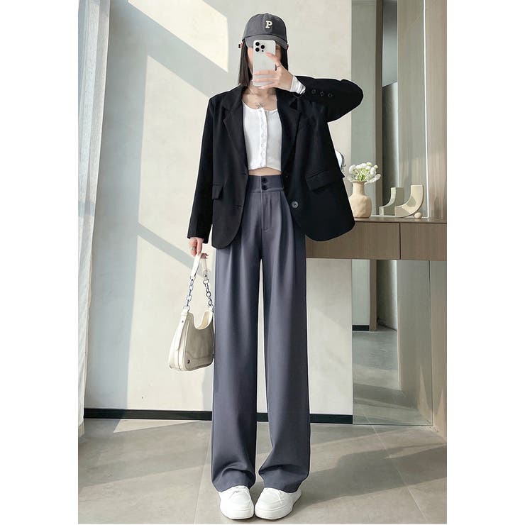 接触冷感 ツータックスラックス ワイドパンツ[品番：JX000003737