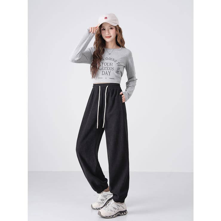 ブラック | 裏起毛美シルエットアクティブジョガ－パンツ レデイーズパンツ 裏起毛パンツ | nijibra