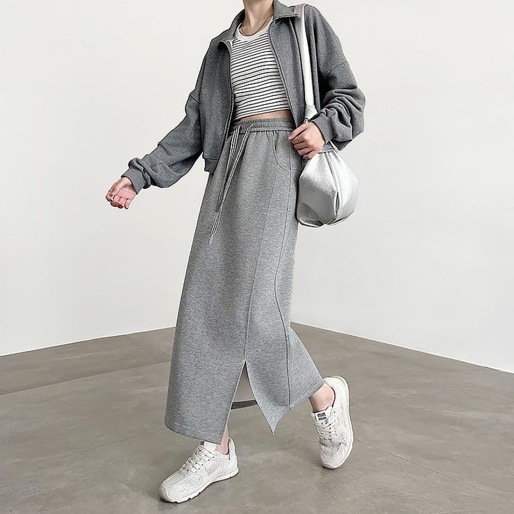 グレー | 着やせサイドスリット入り スウェットスカ－ト タイトスカート | nijibra