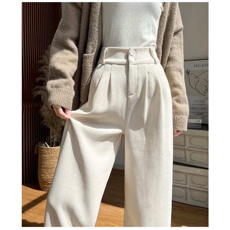 新品！PING 秋冬用裏起毛ホワイトパンツ あったか裏起毛ワイドパンツ 美脚タックパンツ きれいめ[品番