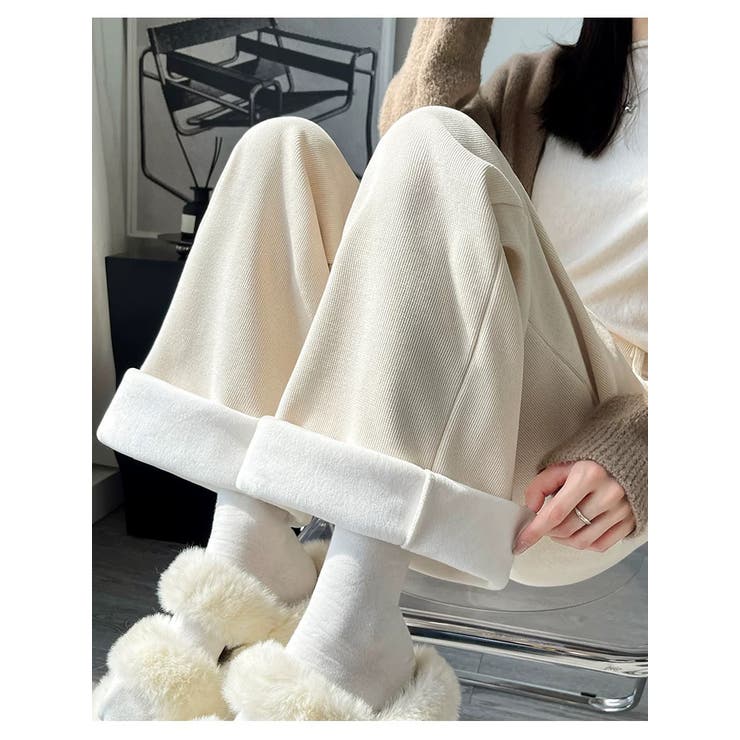 あったか裏起毛ワイドパンツ 美脚タックパンツ きれいめ[品番