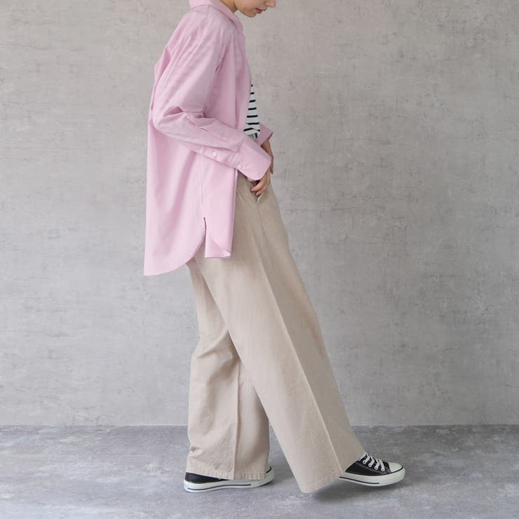 綿100％シャンブレーイージーワイドパンツ ハイウエスト ウエストゴム | nijibra | 詳細画像4 