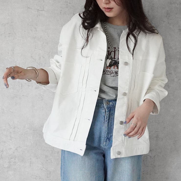 ホワイト | ルーズデニムジャケット ジャケットレディース アウタ－ | nijibra