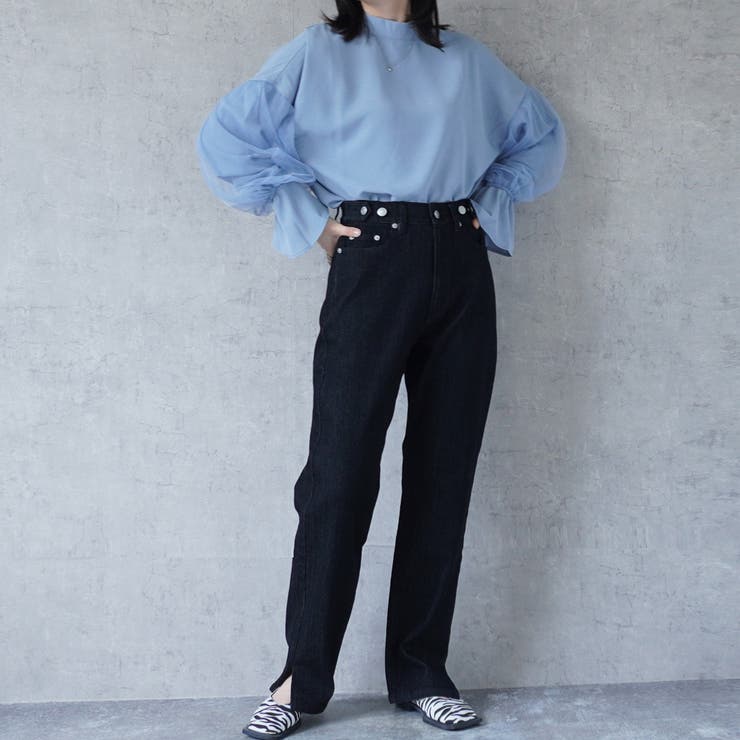 ワンウォッシュブラック | サイドスリットデニムパンツ ストーンパンツ ジーンズ | nijibra