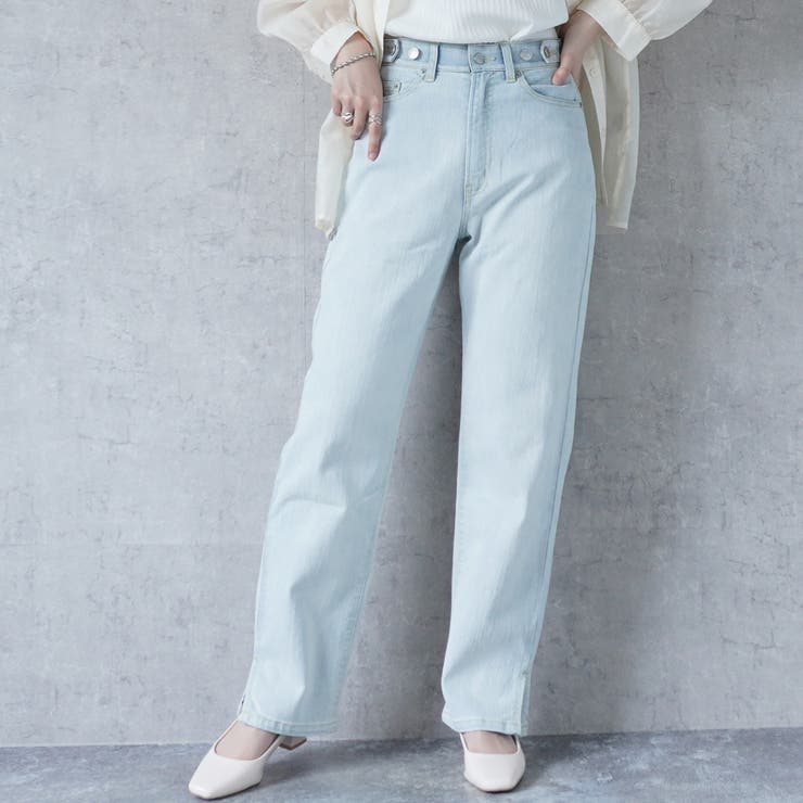 ライトブル－ | サイドスリットデニムパンツ ストーンパンツ ジーンズ | nijibra