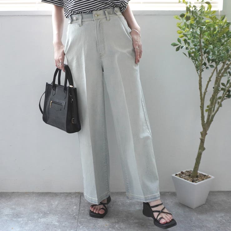 ウエストゴム楽ちんな履き心地 デニムワイドパンツ センタープレスワイドパンツ | nijibra | 詳細画像5 