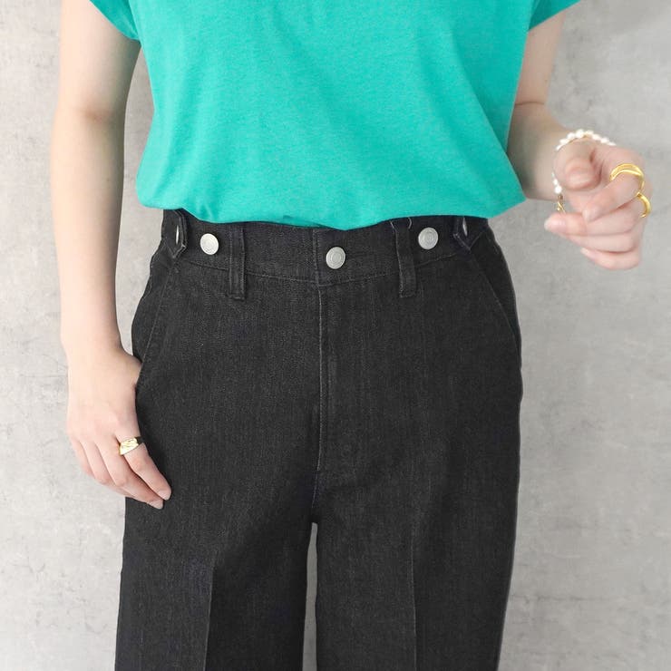 ウエストゴム楽ちんな履き心地 デニムワイドパンツ センタープレスワイドパンツ | nijibra | 詳細画像11 