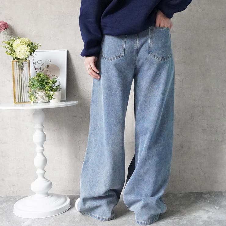 フロントのタックデニムパンツ ワイドパンツ ジ－ンズ | nijibra | 詳細画像2 